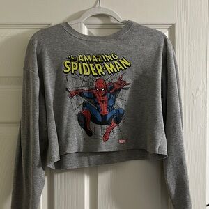 Gray Spider-Man Cropped Long Sleeve